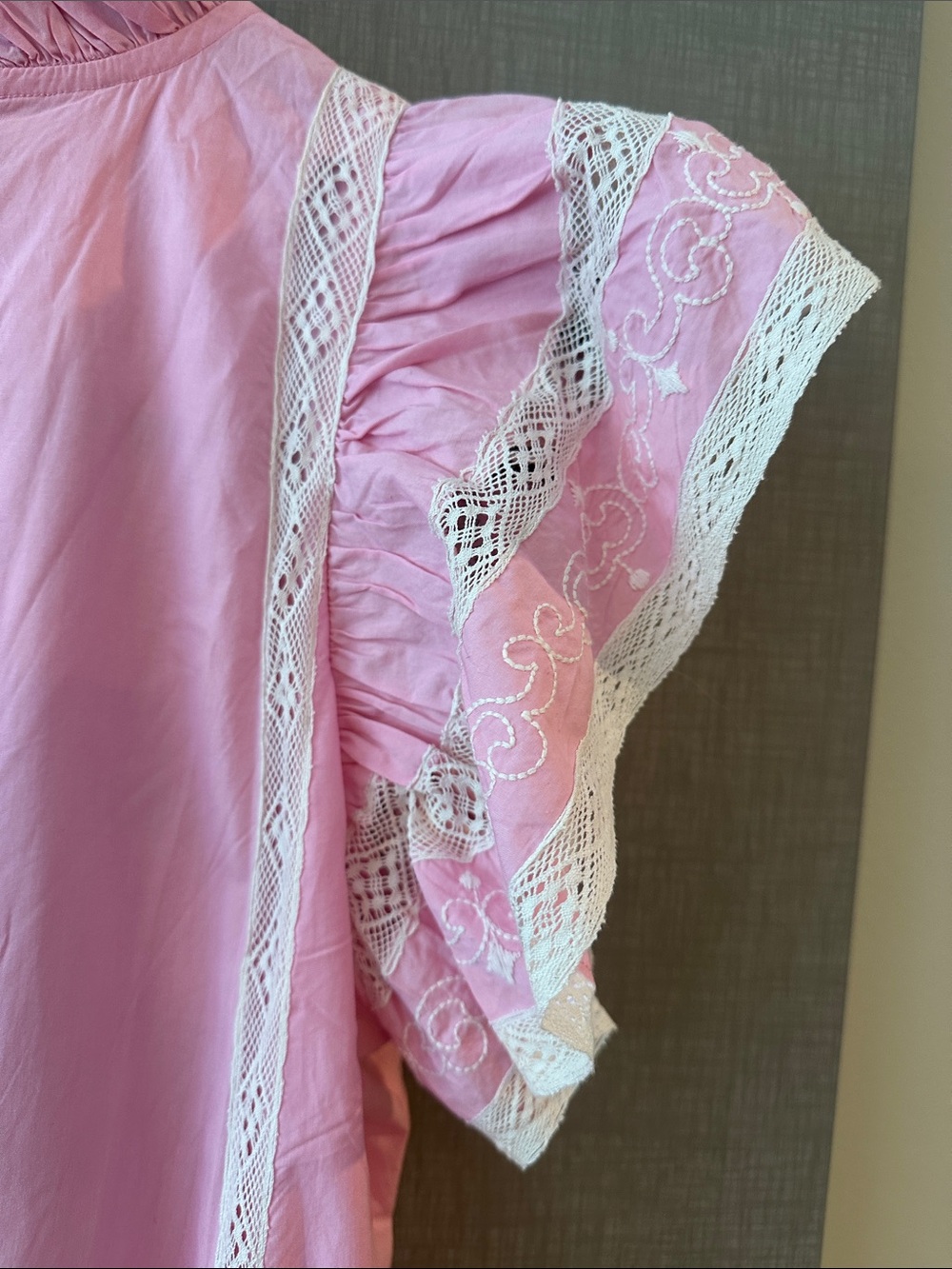 Pink Lace-Trim Ruffled Neck Formal Dress - Picture 8 of 10